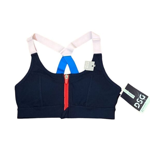 DSG Front Zip University Navy Strappy Bra, Size XS, NWT - Picture 1 of 6